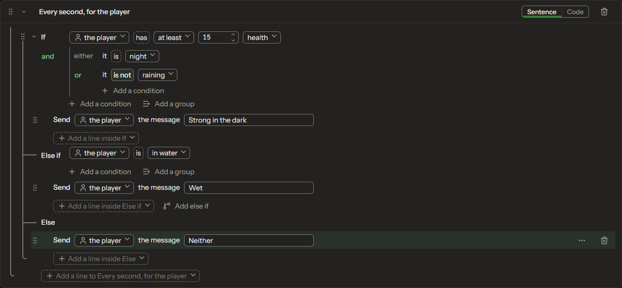 Conditions grouped with If, Else if and Else