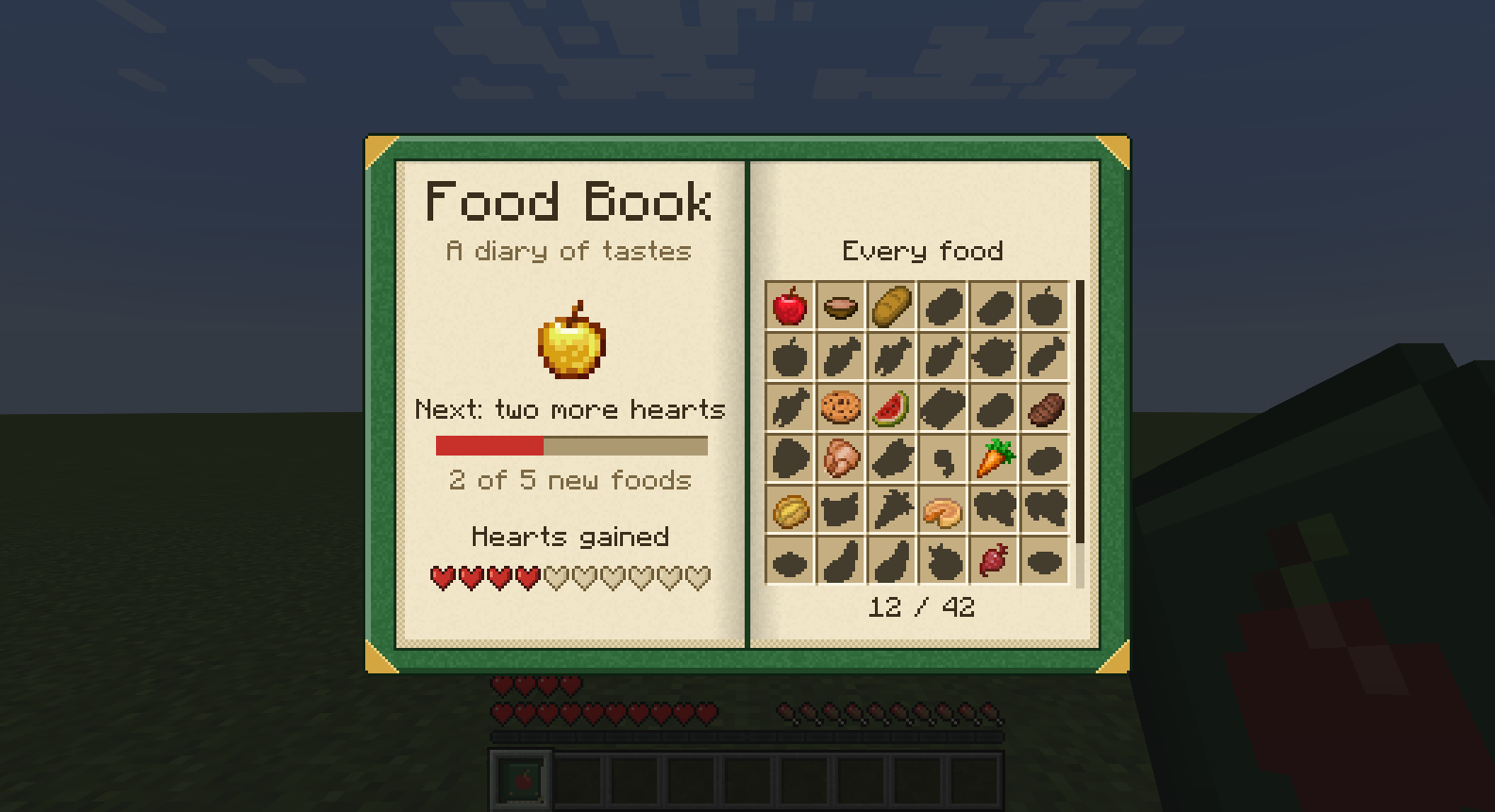 A food book open in the game
