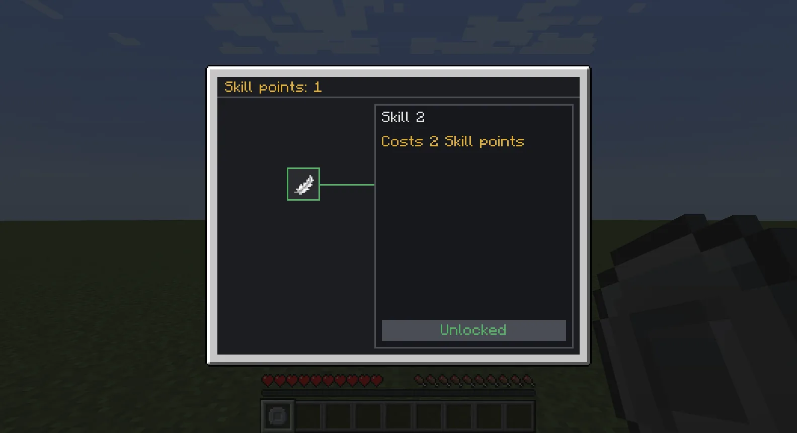 A skill tree with a skill bought in the game