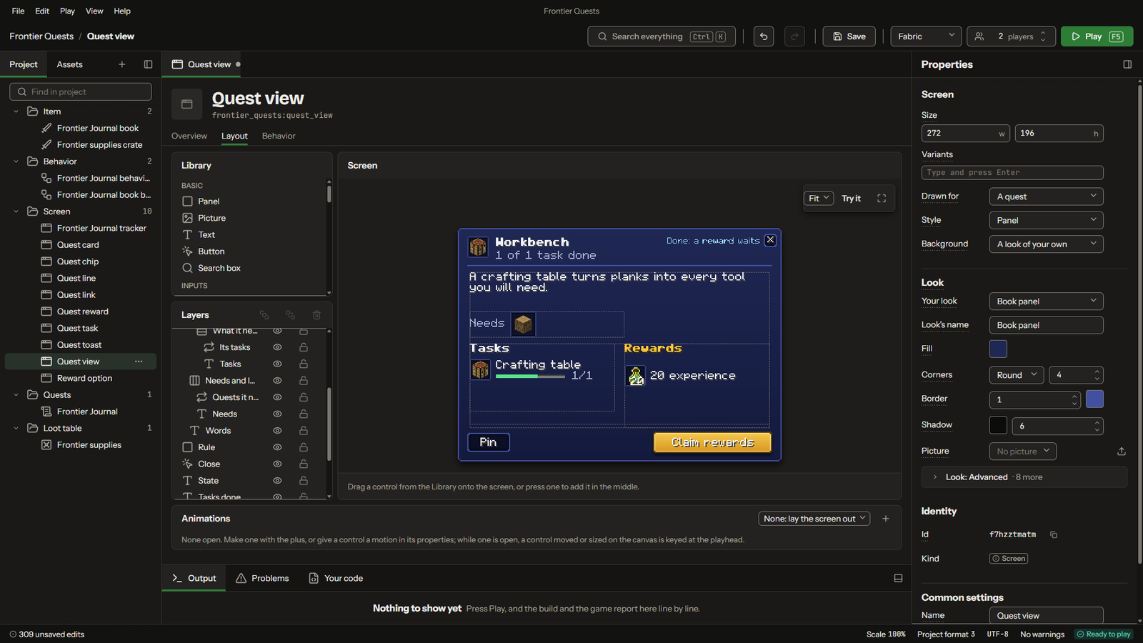 Laying out a quest screen in the Modryos studio
